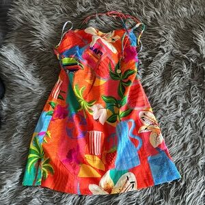 NWT Kulani Kinis Pilila Red Orange Multi Print Beaded Mini Dress S